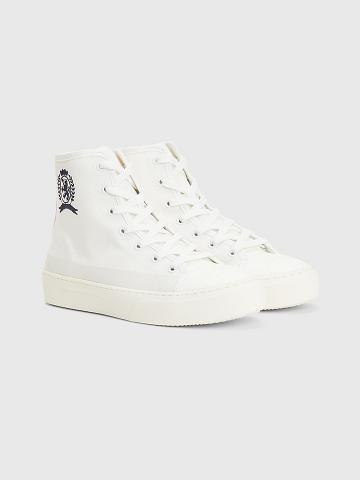 Női Tommy Hilfiger Crest High-Top Alkalmi Cipő Fehér | HU 585MQZ